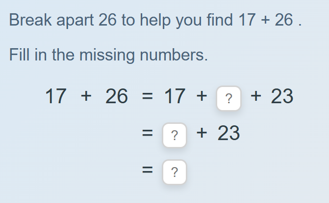 Break apart a two-digit number to add - sums to 100